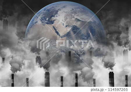 Earth with Air pollution crisis toxic sulfur smoke from coal power plant industrial carbon emit concept. Elements of this image furnished by NASA Earth with Air pollution crisis toxic sulfur smoke from coal power plant industrial carbon emit concept. Elements of this image furnished by NASA 114597203