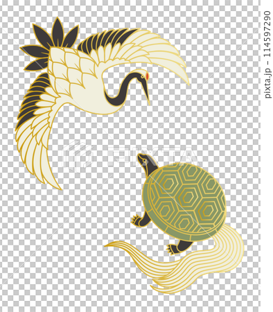 Crane and turtle illustration material set Vector Respect for the Aged Day Health Longevity White background 114597290