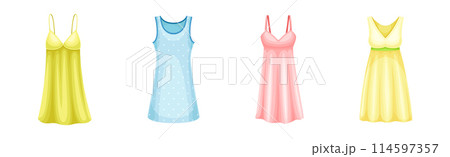 Sleepwear and Pajamas Fashion Home Cozy Clothes Vector Set 114597357