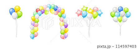 Colorful Helium Balloon Bunch on String Vector Set 114597403