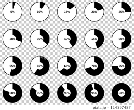 Vector illustration set of pie charts with various percentages Vector illustration set of pie charts with various percentages 114597487