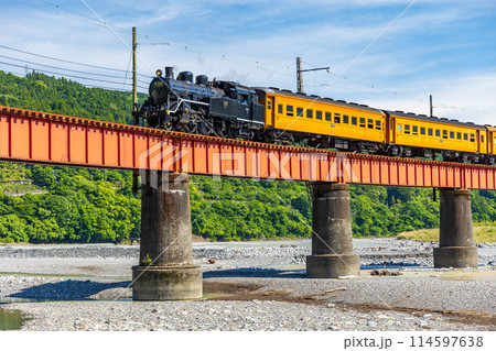 大井川第一橋梁を疾走するC10 114597638