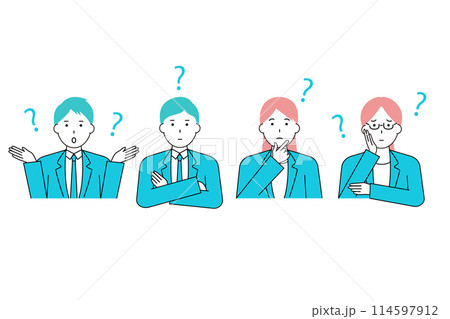 疑問と悩みを持つビジネスマン・ビジネスウーマンのアイコンセット 114597912