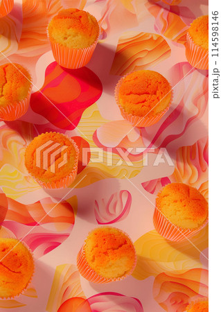 Pop art style geometry pattern with various desserts for bakery 114598146
