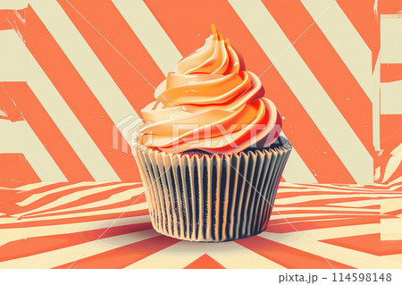 Pop art style geometry pattern with various desserts for bakery 114598148