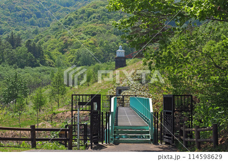 小樽　奥沢水源地の水管橋と取水塔 114598629