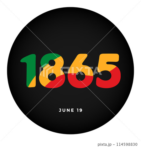 Black circle icon with colored 1865 isolated on a transparent background. Celebration of Juneteenth, Freedom day. Flat design. Can be used for t-shirt or badge design. Vector illustration Black circle icon with colored 1865 isolated on a transparent background. Celebration of Juneteenth, Freedom day. Flat design. Can be used for t-shirt or badge design. Vector illustration 114598830