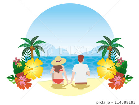 夏に恋人と海水浴イラスト 114599193