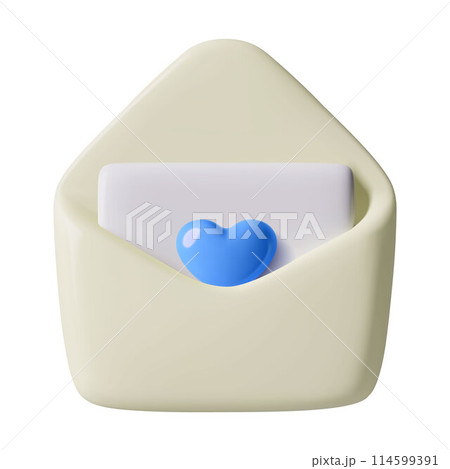 3D envelope icon with blue heart inside Father's Day three dimensional minimal cute message emoji  114599391