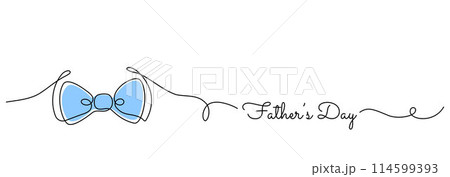 Father's Day one line art banner with a man blue bow tie abstract drawing and hand drawn style text  114599393