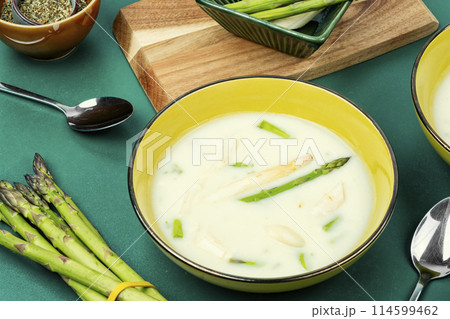 Fresh vegan asparagus soup. Fresh vegan asparagus soup. 114599462