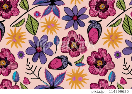 All Over Flower Pattern Digital Print Design watercolor traditional flower pattern Abstract background pattern 114599620