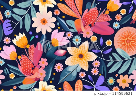 All Over Flower Pattern Digital Print Design watercolor traditional flower pattern Abstract background pattern 114599621