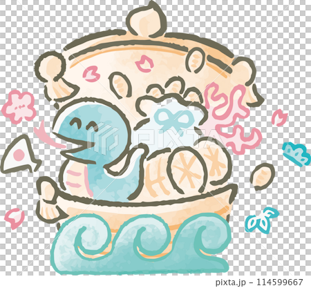 Year of the Snake Snake Snake New Year's card material New Year 2025 Treasure ship Watercolor Hand-drawn Cute Yurukawa Illustration material 114599667