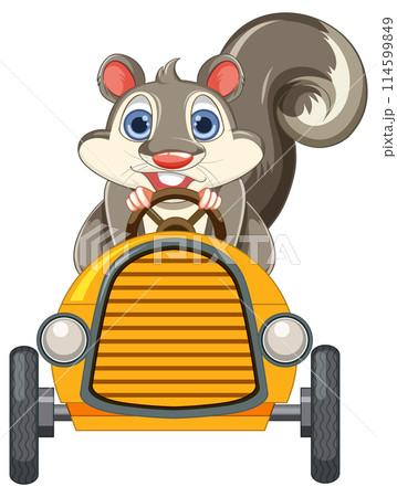 Cheerful Squirrel Driving a Toy Car Cheerful Squirrel Driving a Toy Car 114599849