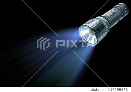 Shining Flashlight in Darkness 114599878