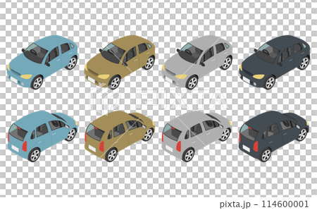 Isometric illustration: compact car set Isometric illustration: compact car set 114600001