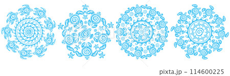 Set of round mandalas made of decorative turtles 114600225