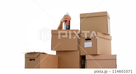 Specialist courier delivery service against the backdrop of boxes Specialist courier delivery service against the backdrop of boxes 114601071