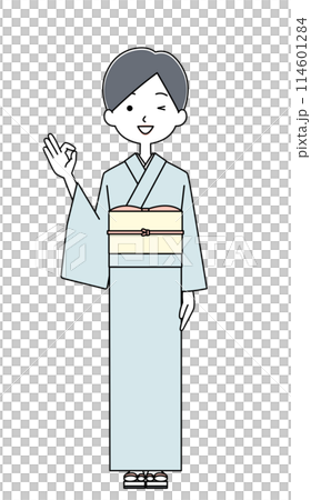 穿著淺藍色和服的女房東插畫 穿著淺藍色和服的女房東插畫 114601284