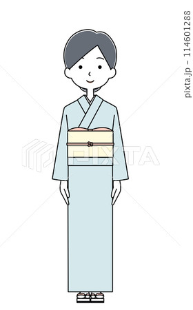 水色の着物を着た女将のイラスト 水色の着物を着た女将のイラスト 114601288