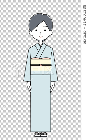 水色の着物を着た女将のイラスト 水色の着物を着た女将のイラスト 114601288