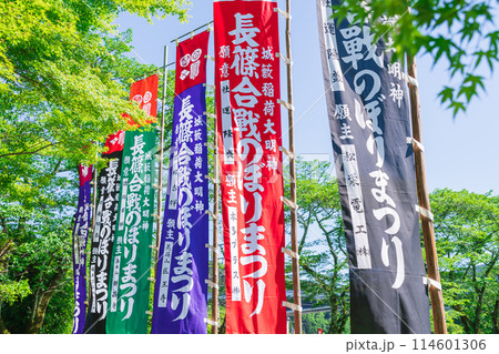 長篠合戦のぼりまつり、カラフルな幟〈愛知県新城市〉 114601306