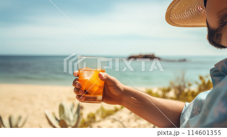Tourist guy with tropical cocktail 114601355