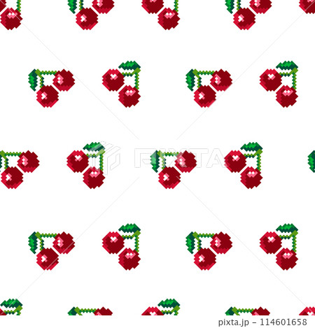 Pixel Art Cherry Seamless Pattern Pixel Art Cherry Seamless Pattern 114601658
