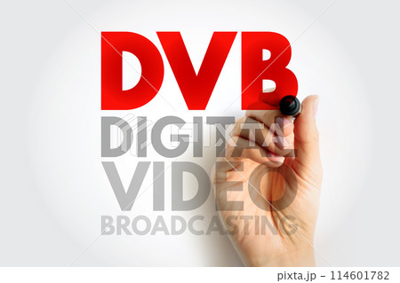 DVB Digital Video Broadcasting - set of international open standards for digital television, acronym text concept background 114601782