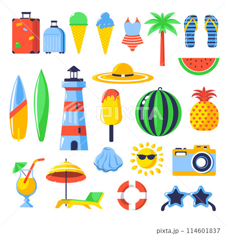 Summer vacation icons set 114601837