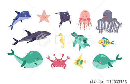 Set of sea cartoon animals 114603128
