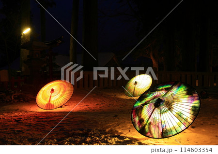 岩手県花巻市 雪景色とライトアップ 岩手県花巻市 雪景色とライトアップ 114603354