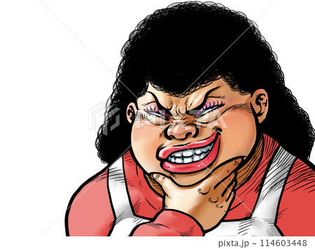 顎に手を当てニヤリとするオバさんのイラスト 顎に手を当てニヤリとするオバさんのイラスト 114603448