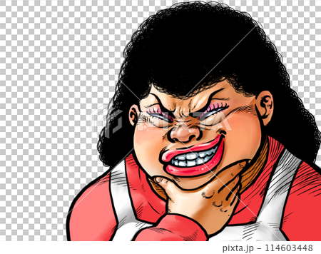 顎に手を当てニヤリとするオバさんのイラスト 顎に手を当てニヤリとするオバさんのイラスト 114603448