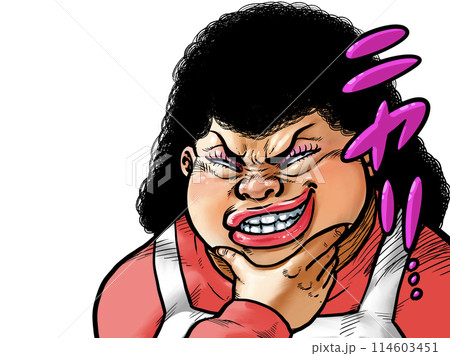 顎に手を当てニヤリとするオバさんのイラスト 114603451