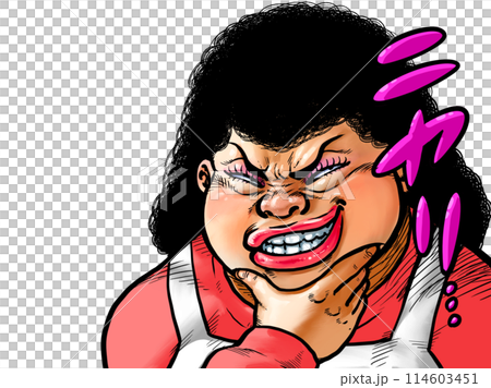 顎に手を当てニヤリとするオバさんのイラスト 114603451