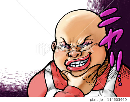 顎に手を当てニヤリとするオバさんのイラスト 顎に手を当てニヤリとするオバさんのイラスト 114603460