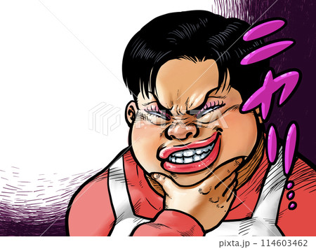 顎に手を当てニヤリとするオバさんのイラスト 114603462