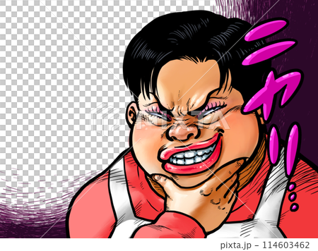 顎に手を当てニヤリとするオバさんのイラスト 114603462