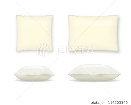 Square, rectangular and bolster pillow. Pillow mockup in front view. Design element for spa, brands and salons. Vector 114603546