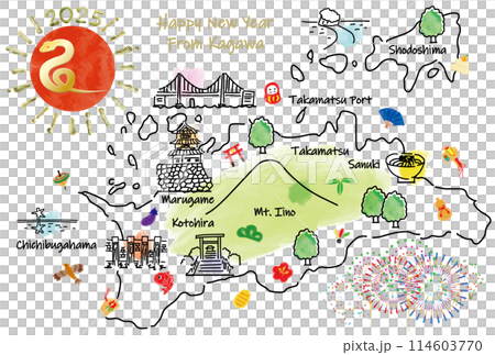 2025年香川縣賀年片旅遊景點插畫圖 2025年香川縣賀年片旅遊景點插畫圖 114603770