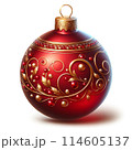 金色のリボンで輝く赤いクリスマスオーナメント 114605137
