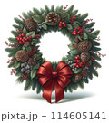 赤いポインセチアのクリスマスリース 114605141