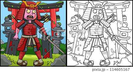 Zombie Samurai Coloring Page Colored Illustration Zombie Samurai Coloring Page Colored Illustration 114605167