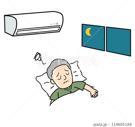 暑くて眠れないシニア男性 暑くて眠れないシニア男性 114605189