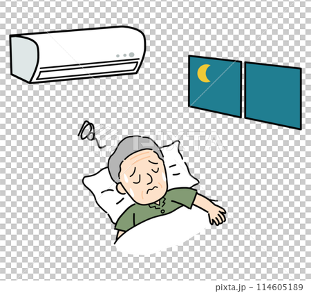 暑くて眠れないシニア男性 暑くて眠れないシニア男性 114605189