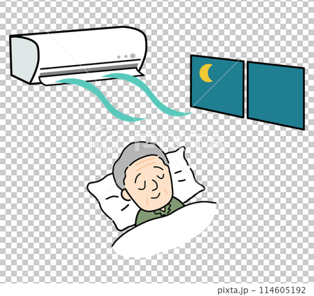 Senior man sleeping comfortably with air conditioner on Senior man sleeping comfortably with air conditioner on 114605192