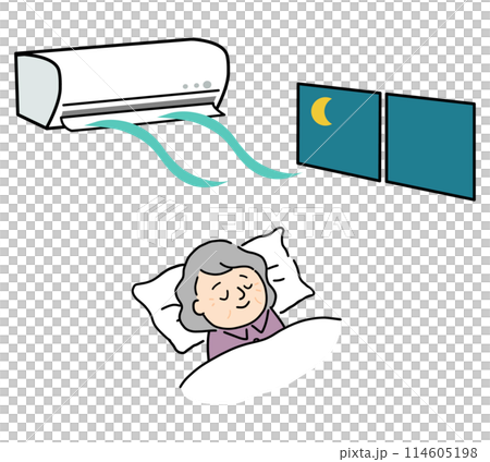 Senior woman sleeping comfortably with air conditioner on Senior woman sleeping comfortably with air conditioner on 114605198