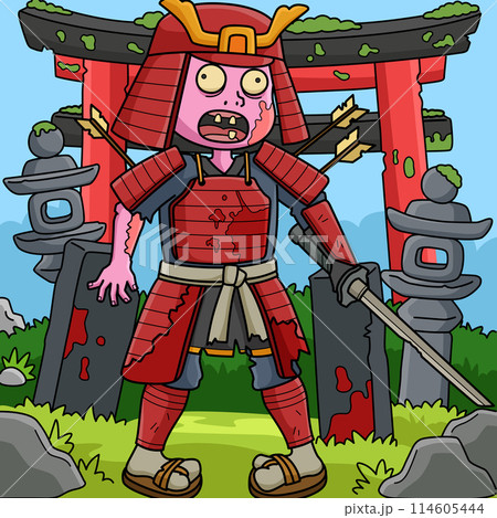 Zombie Samurai Colored Cartoon Illustration Zombie Samurai Colored Cartoon Illustration 114605444